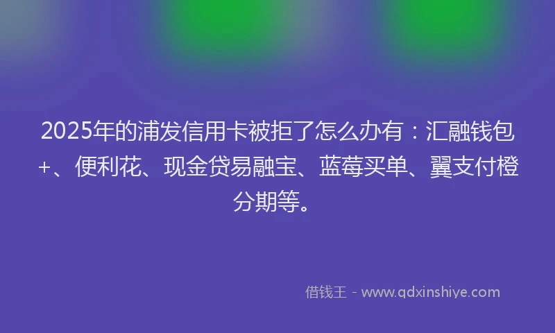 2025年的浦发信用卡被拒了怎么办有：汇融钱包+、便利花、现金贷易融宝、蓝莓买单、翼支付橙分期等。