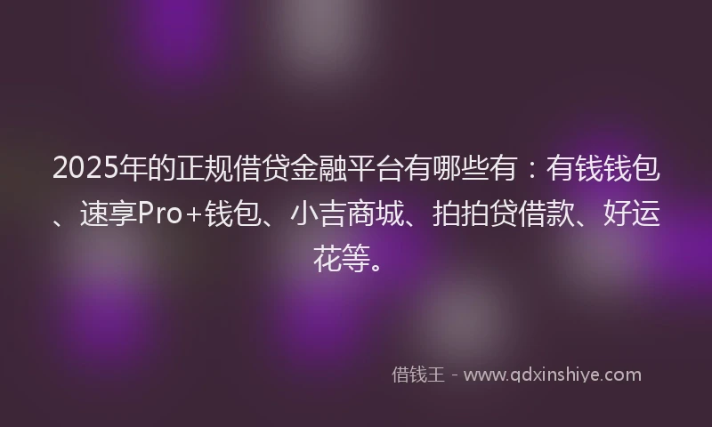 2025年的正规借贷金融平台有哪些有：有钱钱包、速享Pro+钱包、小吉商城、拍拍贷借款、好运花等。