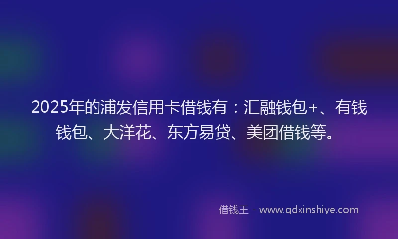2025年的浦发信用卡借钱有：汇融钱包+、有钱钱包、大洋花、东方易贷、美团借钱等。