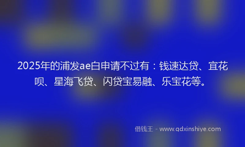 2025年的浦发ae白申请不过有:钱速达贷、宜花呗、星海飞贷、闪贷宝易融、乐宝花等。