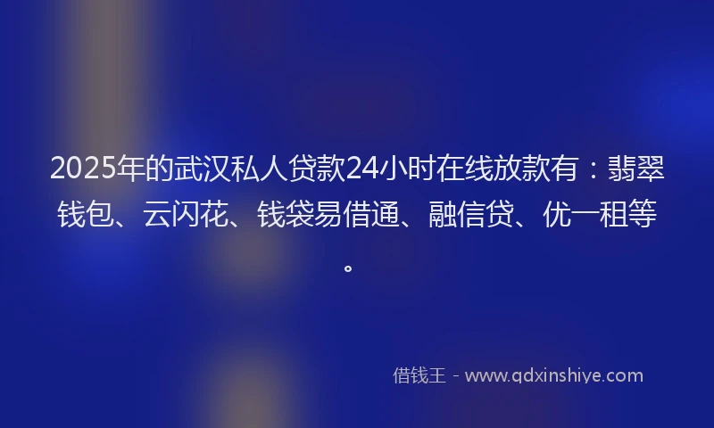 2025年的武汉私人贷款24小时在线放款有：翡翠钱包、云闪花、钱袋易借通、融信贷、优一租等。