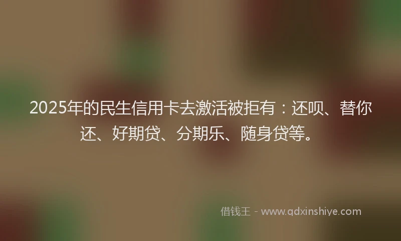 2025年的民生信用卡去激活被拒有：还呗、替你还、好期贷、分期乐、随身贷等。