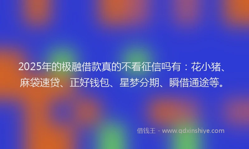 2025年的极融借款真的不看征信吗有：花小猪、麻袋速贷、正好钱包、星梦分期、瞬借通途等。