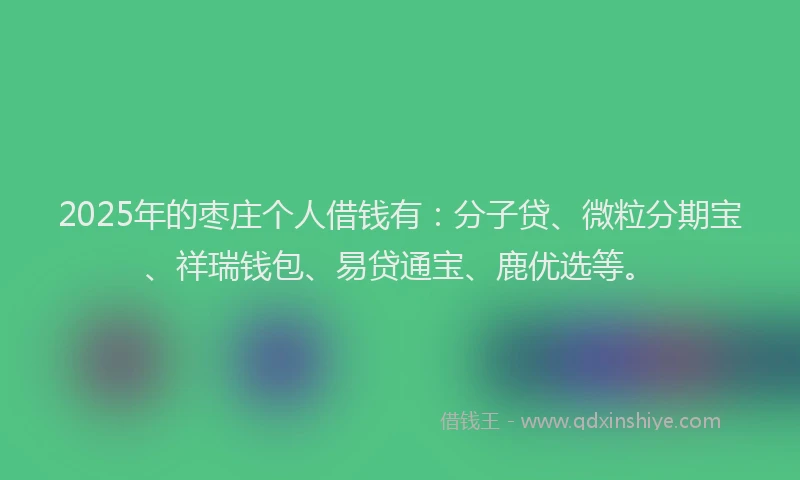 2025年的枣庄个人借钱有：分子贷、微粒分期宝、祥瑞钱包、易贷通宝、鹿优选等。
