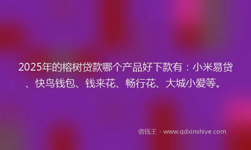 2025年的榕树贷款哪个产品好下款有：小米易贷、快鸟钱包、钱来花、畅行花、大城小爱等。
