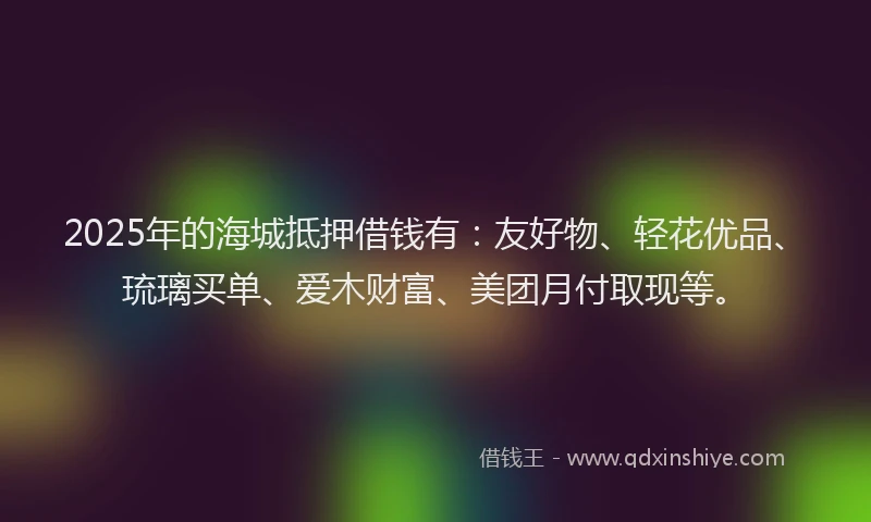 2025年的海城抵押借钱有：友好物、轻花优品、琉璃买单、爱木财富、美团月付取现等。