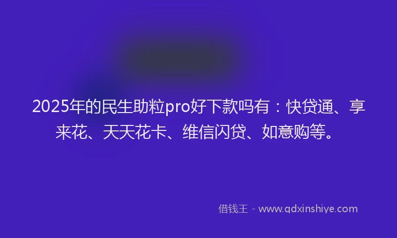 2025年的民生助粒pro好下款吗有：快贷通、享来花、天天花卡、维信闪贷、如意购等。