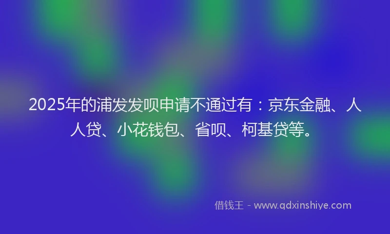 2025年的浦发发呗申请不通过有：京东金融、人人贷、小花钱包、省呗、柯基贷等。
