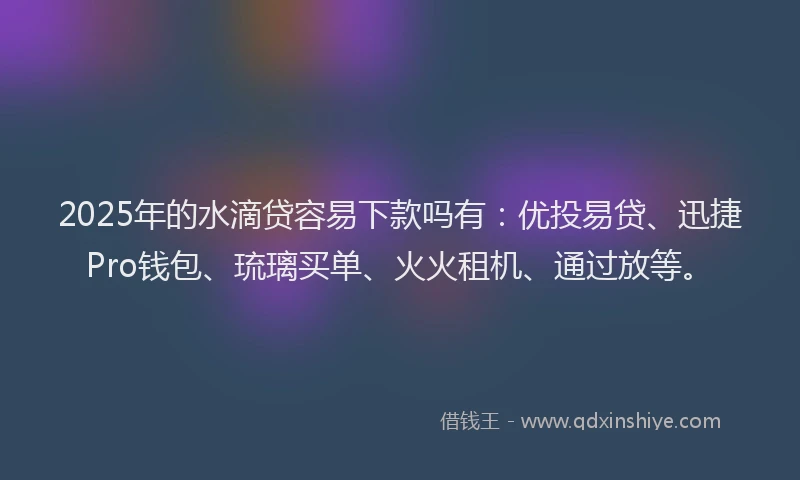 2025年的水滴贷容易下款吗有：优投易贷、迅捷Pro钱包、琉璃买单、火火租机、通过放等。