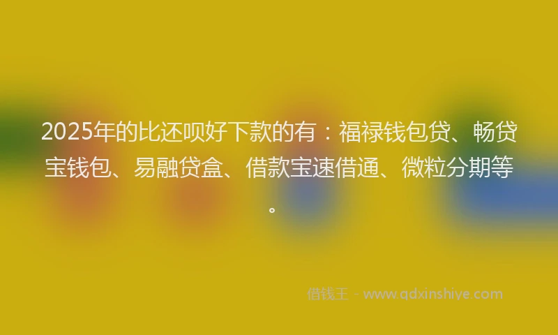 2025年的比还呗好下款的有：福禄钱包贷、畅贷宝钱包、易融贷盒、借款宝速借通、微粒分期等。