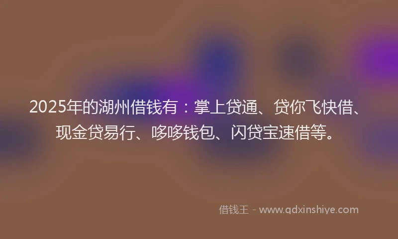 2025年的湖州借钱有：掌上贷通、贷你飞快借、现金贷易行、哆哆钱包、闪贷宝速借等。