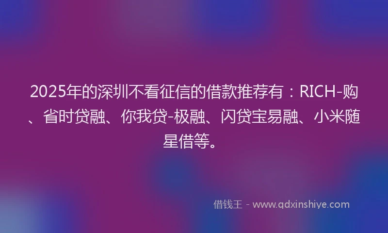 2025年的深圳不看征信的借款推荐有：RICH-购、省时贷融、你我贷-极融、闪贷宝易融、小米随星借等。