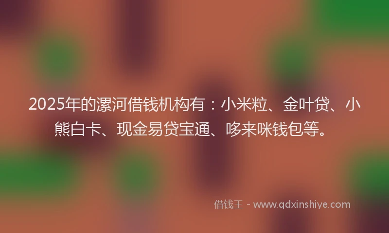 2025年的漯河借钱机构有：小米粒、金叶贷、小熊白卡、现金易贷宝通、哆来咪钱包等。