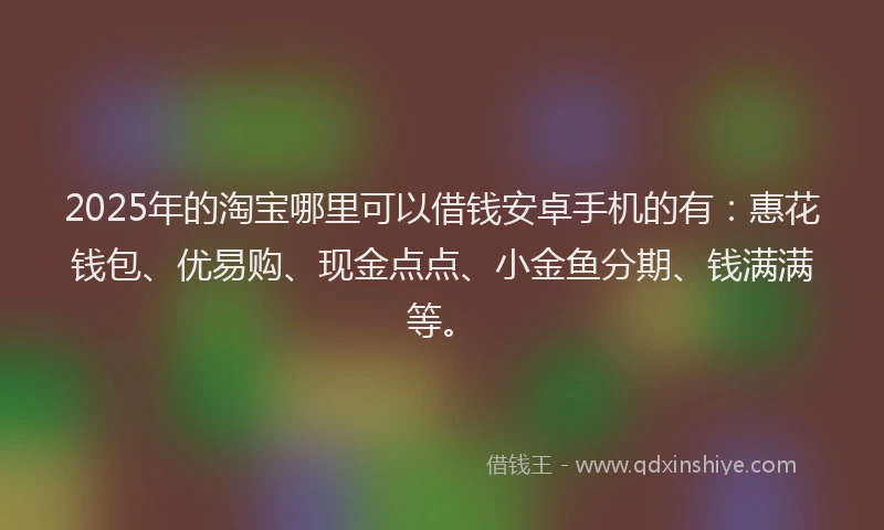2025年的淘宝哪里可以借钱安卓手机的有：惠花钱包、优易购、现金点点、小金鱼分期、钱满满等。