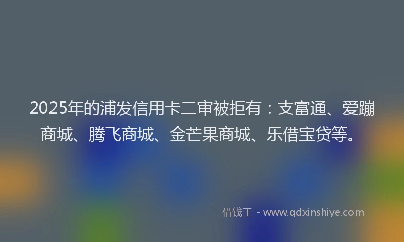 2025年的浦发信用卡二审被拒有：支富通、爱蹦商城、腾飞商城、金芒果商城、乐借宝贷等。