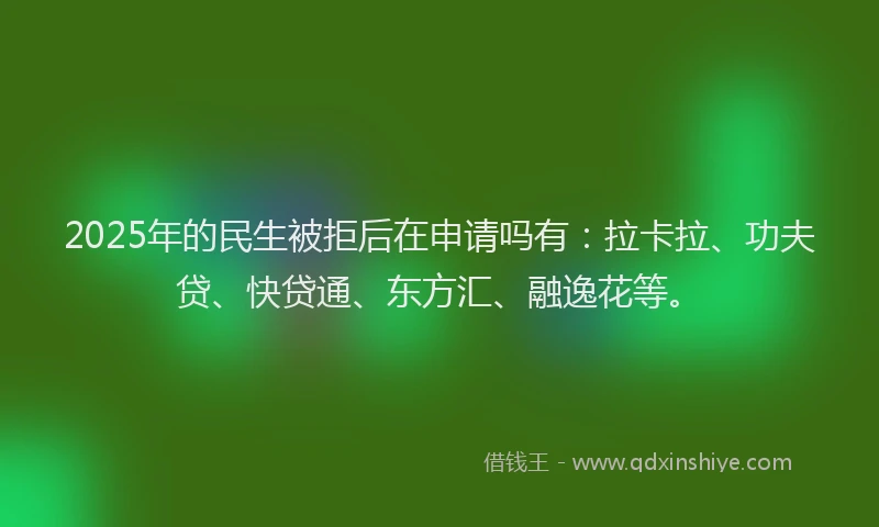 2025年的民生被拒后在申请吗有：拉卡拉、功夫贷、快贷通、东方汇、融逸花等。