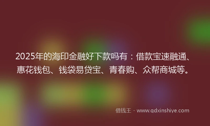 2025年的海印金融好下款吗有：借款宝速融通、惠花钱包、钱袋易贷宝、青春购、众帮商城等。