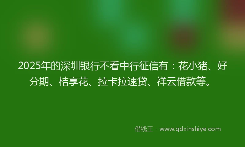 2025年的深圳银行不看中行征信有：花小猪、好分期、桔享花、拉卡拉速贷、祥云借款等。