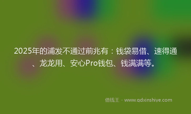 2025年的浦发不通过前兆有：钱袋易借、速得通、龙龙用、安心Pro钱包、钱满满等。