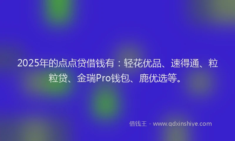2025年的点点贷借钱有：轻花优品、速得通、粒粒贷、金瑞Pro钱包、鹿优选等。