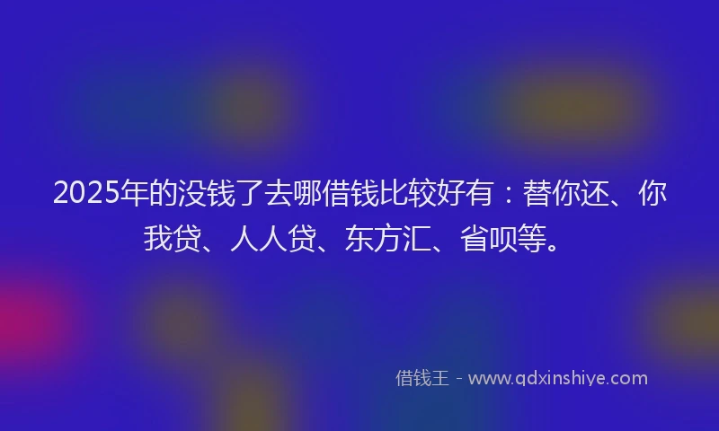 2025年的没钱了去哪借钱比较好有：替你还、你我贷、人人贷、东方汇、省呗等。