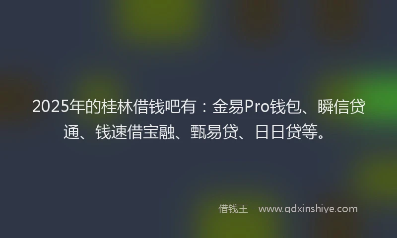 2025年的桂林借钱吧有：金易Pro钱包、瞬信贷通、钱速借宝融、甄易贷、日日贷等。