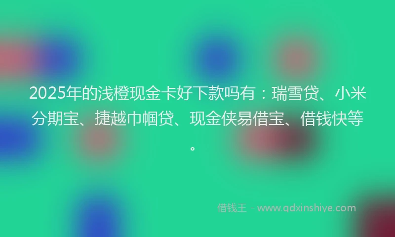 2025年的浅橙现金卡好下款吗有:瑞雪贷、小米分期宝、捷越巾帼贷、现金侠易借宝、借钱快等。