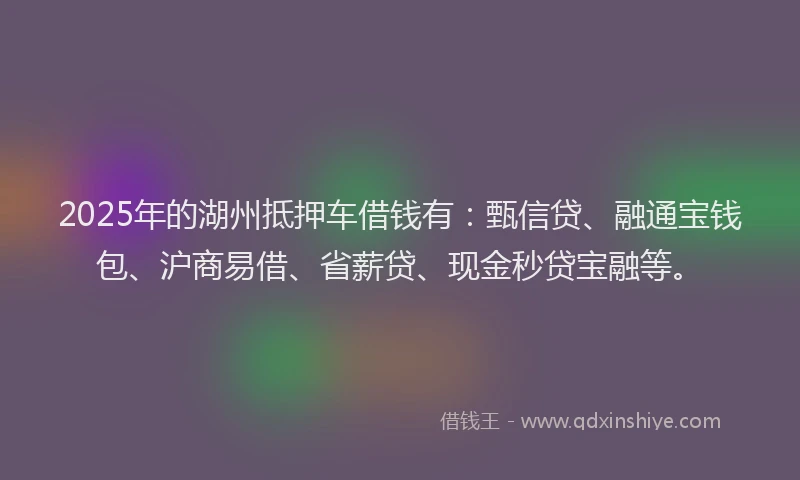 2025年的湖州抵押车借钱有：甄信贷、融通宝钱包、沪商易借、省薪贷、现金秒贷宝融等。