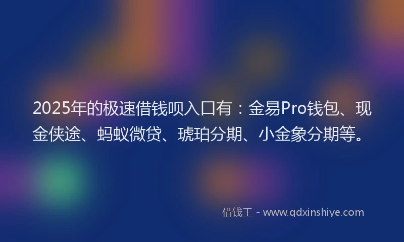 2025年的极速借钱呗入口有：金易Pro钱包、现金侠途、蚂蚁微贷、琥珀分期、小金象分期等。