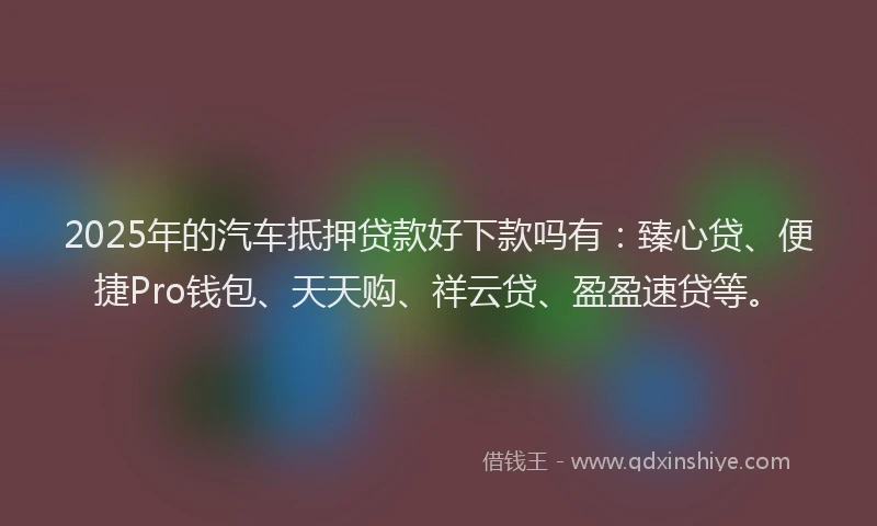 2025年的汽车抵押贷款好下款吗有：臻心贷、便捷Pro钱包、天天购、祥云贷、盈盈速贷等。