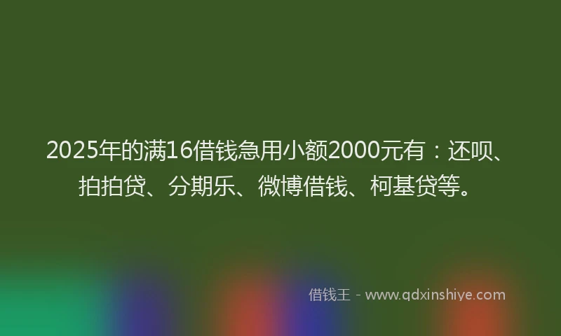 2025年的满16借钱急用小额2000元有：还呗、拍拍贷、分期乐、微博借钱、柯基贷等。