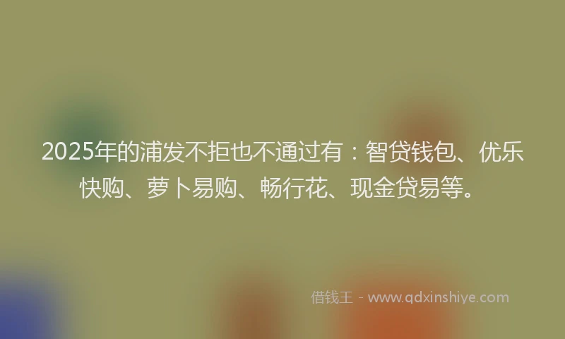2025年的浦发不拒也不通过有：智贷钱包、优乐快购、萝卜易购、畅行花、现金贷易等。