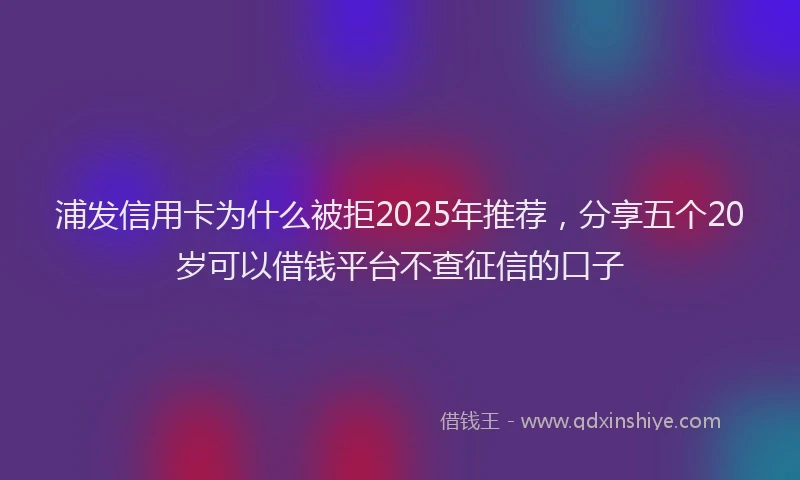 浦发信用卡为什么被拒2025年推荐，分享五个20岁可以借钱平台不查征信的口子