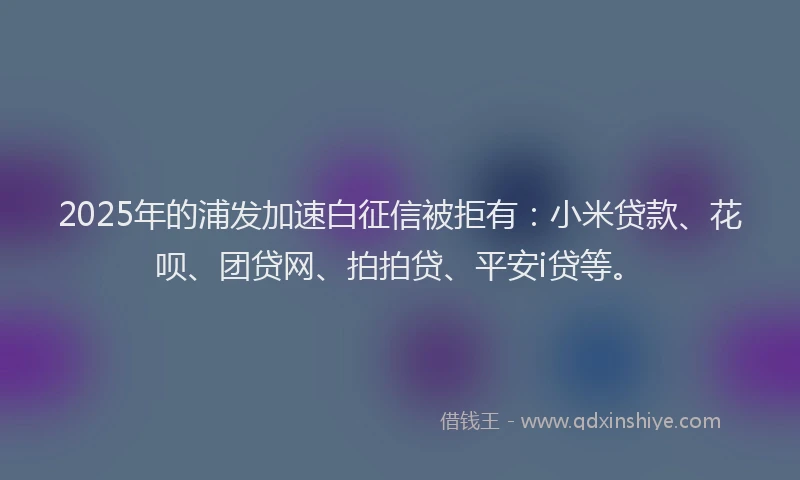 2025年的浦发加速白征信被拒有：小米贷款、花呗、团贷网、拍拍贷、平安i贷等。