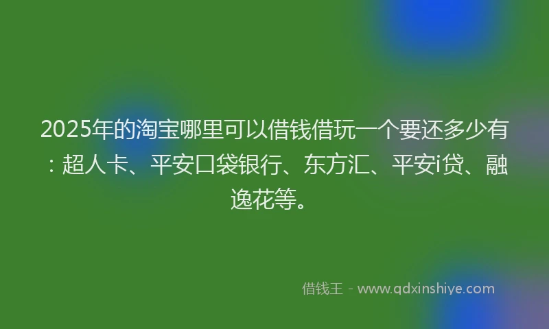 2025年的淘宝哪里可以借钱借玩一个要还多少有：超人卡、平安口袋银行、东方汇、平安i贷、融逸花等。