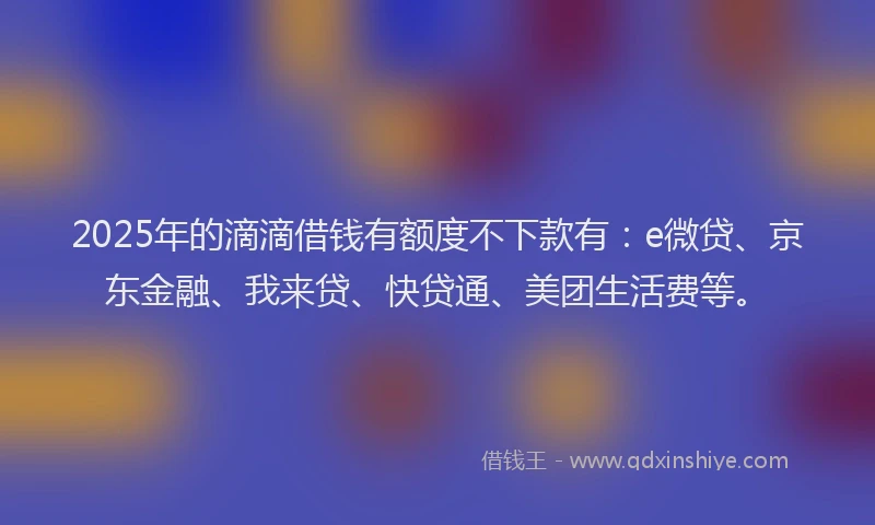 2025年的滴滴借钱有额度不下款有：e微贷、京东金融、我来贷、快贷通、美团生活费等。