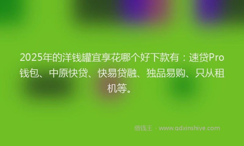 2025年的洋钱罐宜享花哪个好下款有：速贷Pro钱包、中原快贷、快易贷融、独品易购、只从租机等。