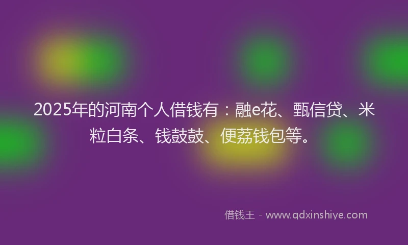 2025年的河南个人借钱有：融e花、甄信贷、米粒白条、钱鼓鼓、便荔钱包等。
