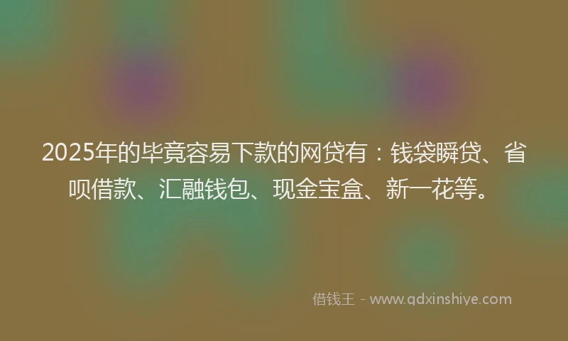 2025年的毕竟容易下款的网贷有：钱袋瞬贷、省呗借款、汇融钱包、现金宝盒、新一花等。