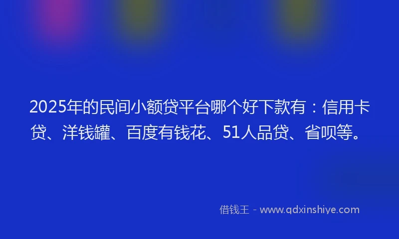 2025年的民间小额贷平台哪个好下款有：信用卡贷、洋钱罐、百度有钱花、51人品贷、省呗等。