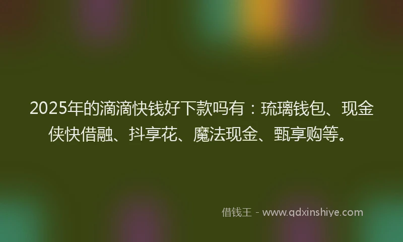 2025年的滴滴快钱好下款吗有：琉璃钱包、现金侠快借融、抖享花、魔法现金、甄享购等。
