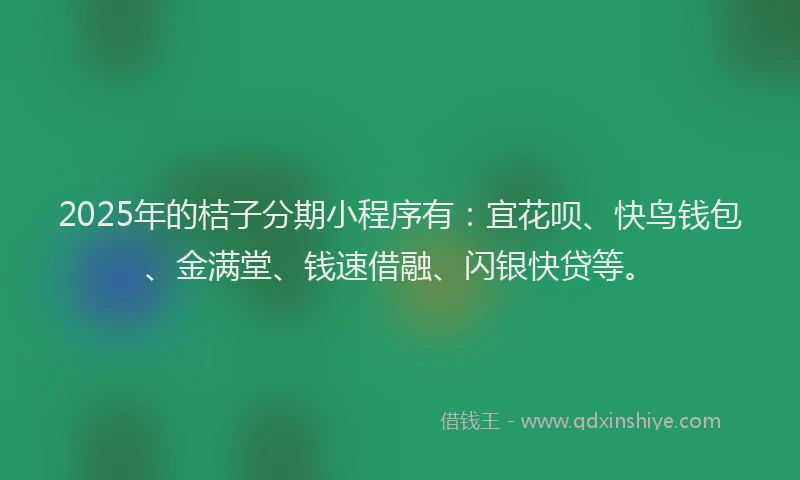 2025年的桔子分期小程序有：宜花呗、快鸟钱包、金满堂、钱速借融、闪银快贷等。