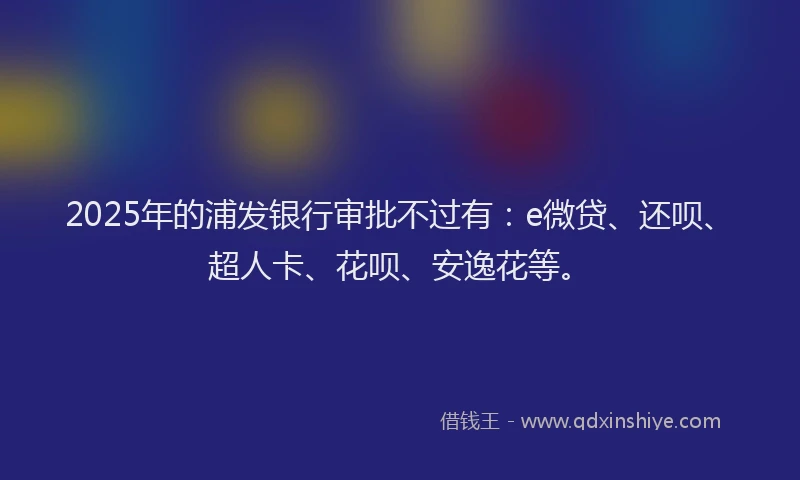 2025年的浦发银行审批不过有：e微贷、还呗、超人卡、花呗、安逸花等。