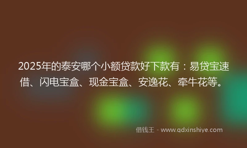 2025年的泰安哪个小额贷款好下款有：易贷宝速借、闪电宝盒、现金宝盒、安逸花、牵牛花等。