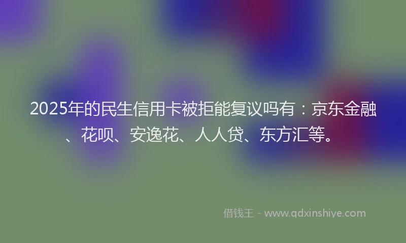 2025年的民生信用卡被拒能复议吗有：京东金融、花呗、安逸花、人人贷、东方汇等。