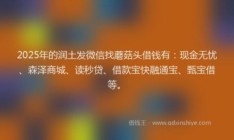 2025年的润土发微信找蘑菇头借钱有：现金无忧、森泽商城、读秒贷、借款宝快融通宝、甄宝借等。