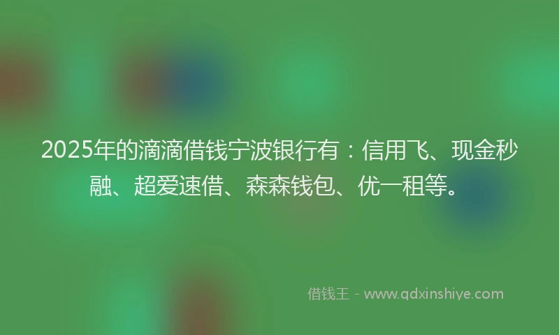2025年的滴滴借钱宁波银行有：信用飞、现金秒融、超爱速借、森森钱包、优一租等。