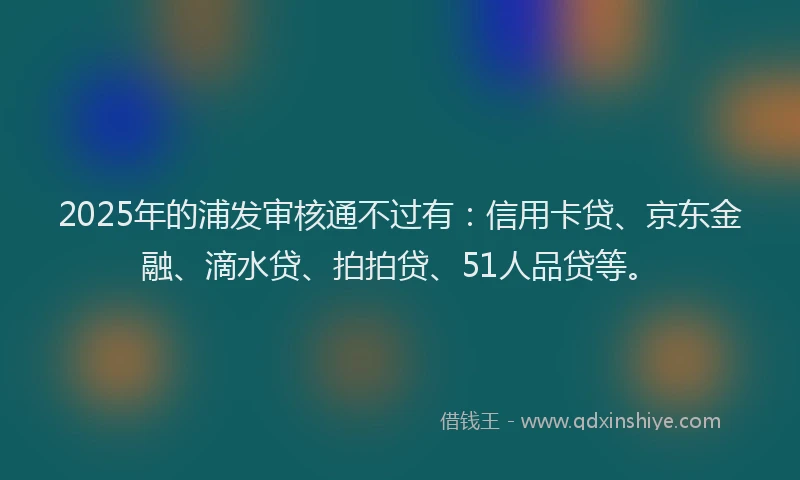 2025年的浦发审核通不过有：信用卡贷、京东金融、滴水贷、拍拍贷、51人品贷等。