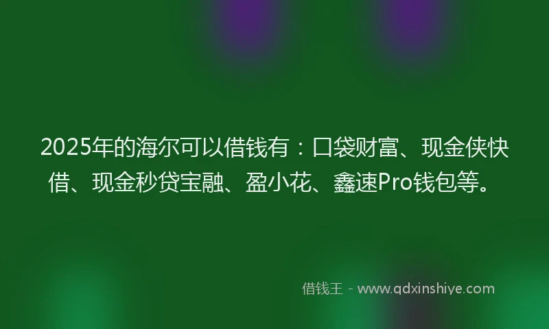 2025年的海尔可以借钱有：口袋财富、现金侠快借、现金秒贷宝融、盈小花、鑫速Pro钱包等。
