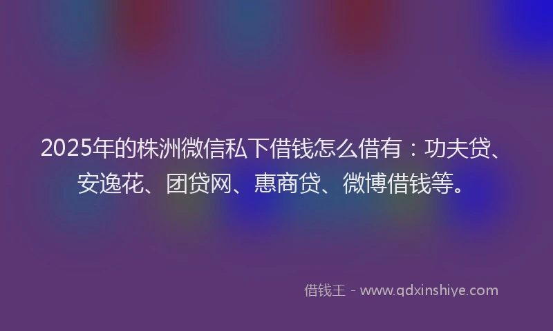 2025年的株洲微信私下借钱怎么借有：功夫贷、安逸花、团贷网、惠商贷、微博借钱等。
